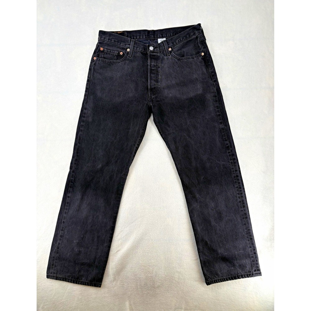 Levi's 501 Series Regular Fit Straight Black Charcoal Wash Button Fly Mens 34x30